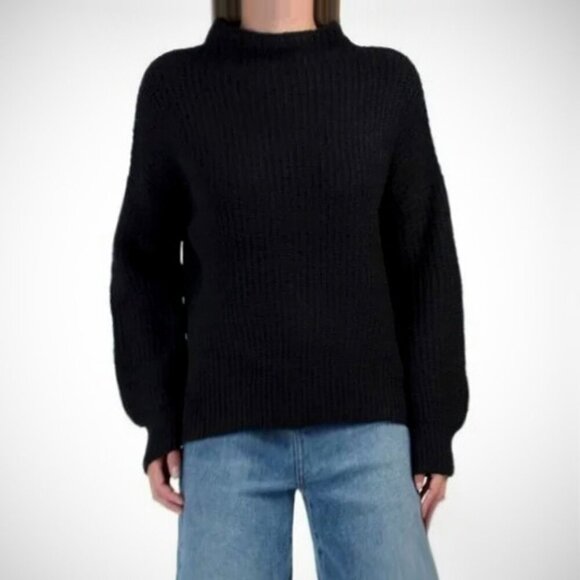 Rachel Zoe Sweater Sz L Black Textured Mockneck Bubble Long Sleeve - Picture 3 of 7